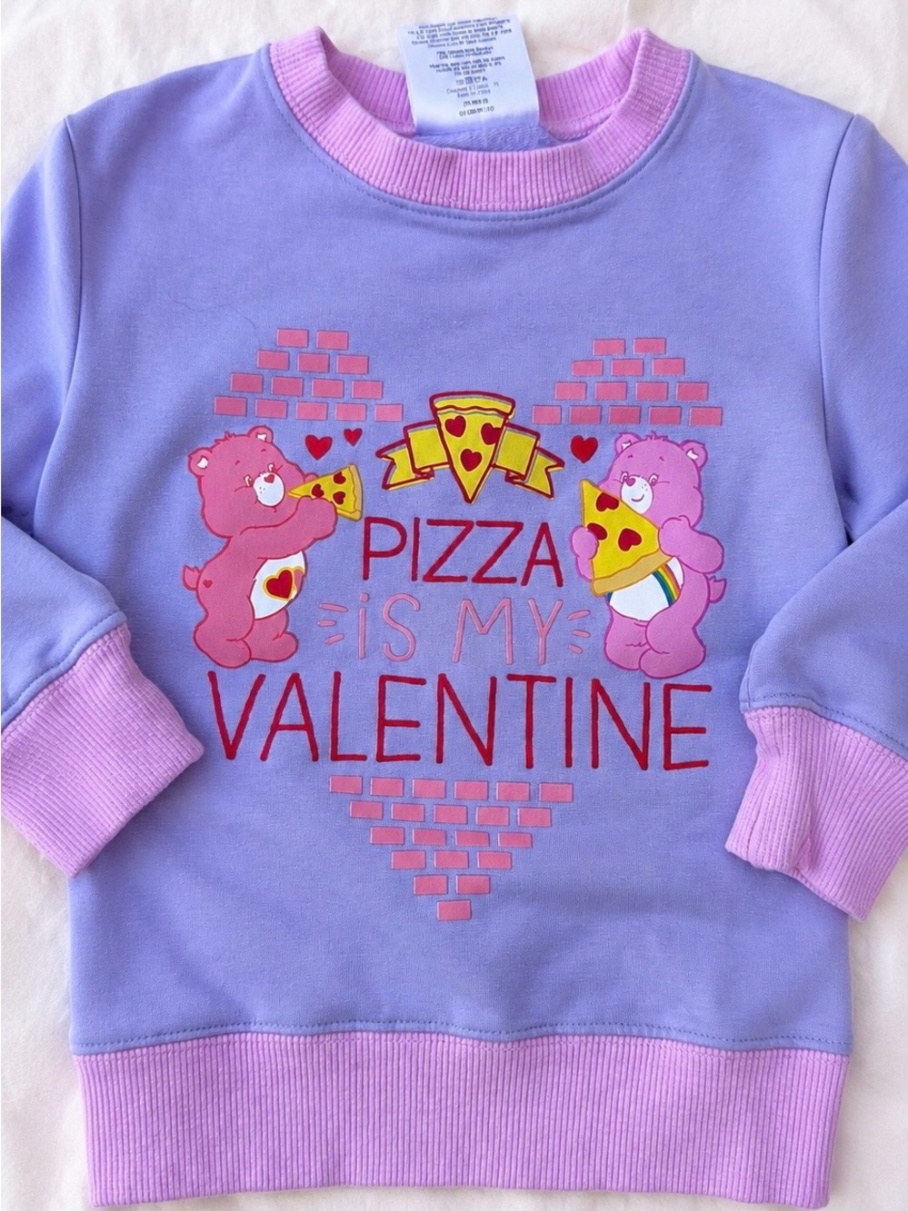 Care Bears Pizza Is My Valentine Sweatshirt Lavender Toddler
